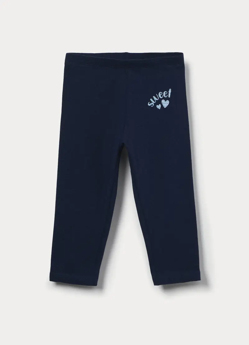 Leggings Capri Slim Fit In Jersey Di Cotone Stretch Bambina, Blu scuro