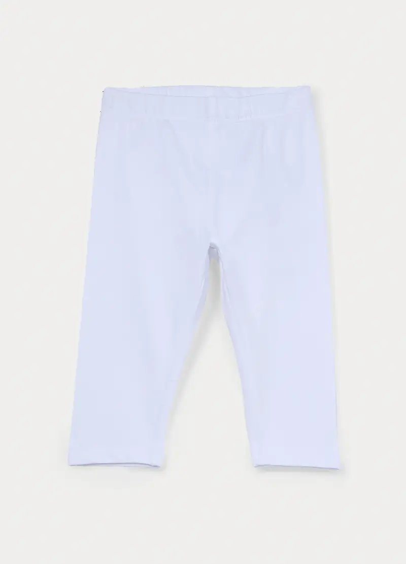 Leggings Capri Slim Fit In Jersey Di Cotone Stretch Bimba, Bambina, Bianco gesso