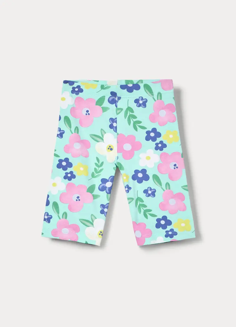 Leggings Corti In Jersey Di Cotone Stretch Bambina, Azzurro acquamarina