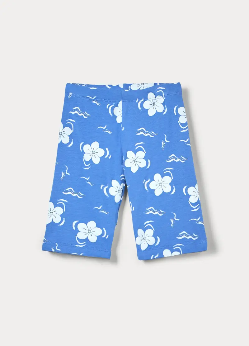 Leggings Corti In Jersey Di Cotone Stretch Bambina, Azzurro cielo