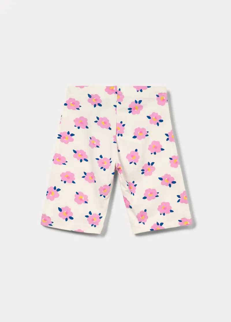 Leggings Corti In Jersey Di Cotone Stretch Bambina, Bianco panna miniatura 2