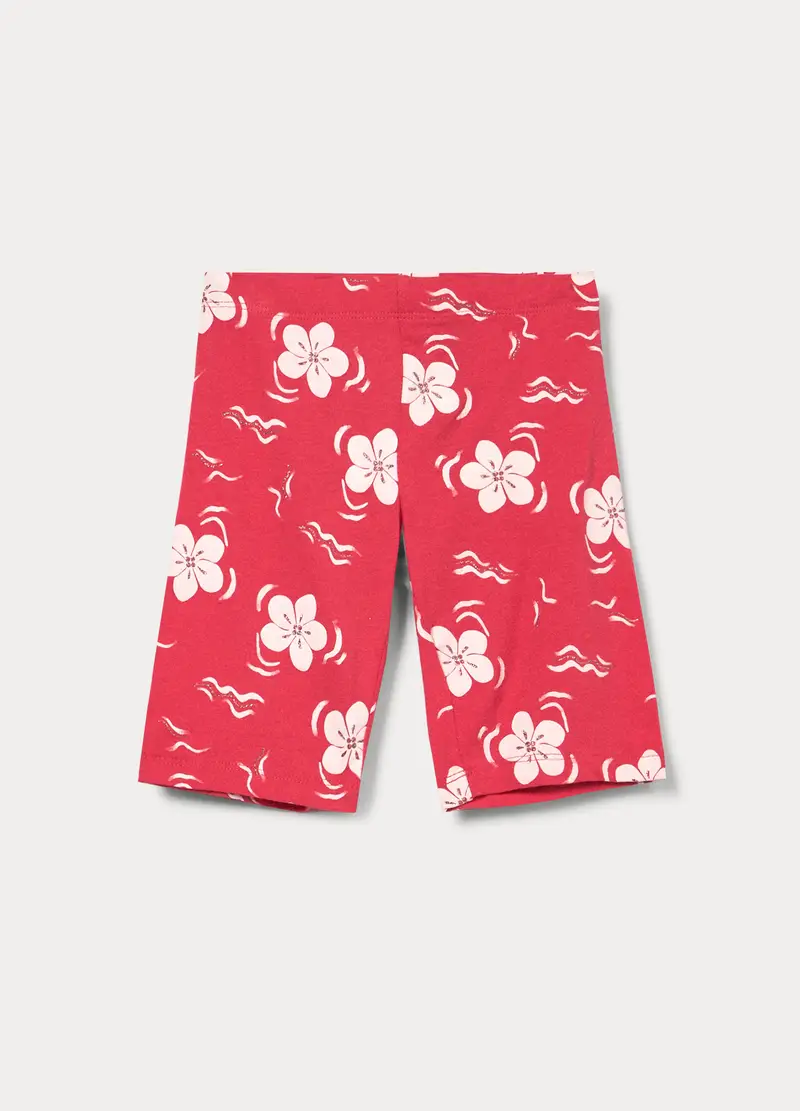 Leggings Corti In Jersey Di Cotone Stretch Bambina, Rosso aragosta