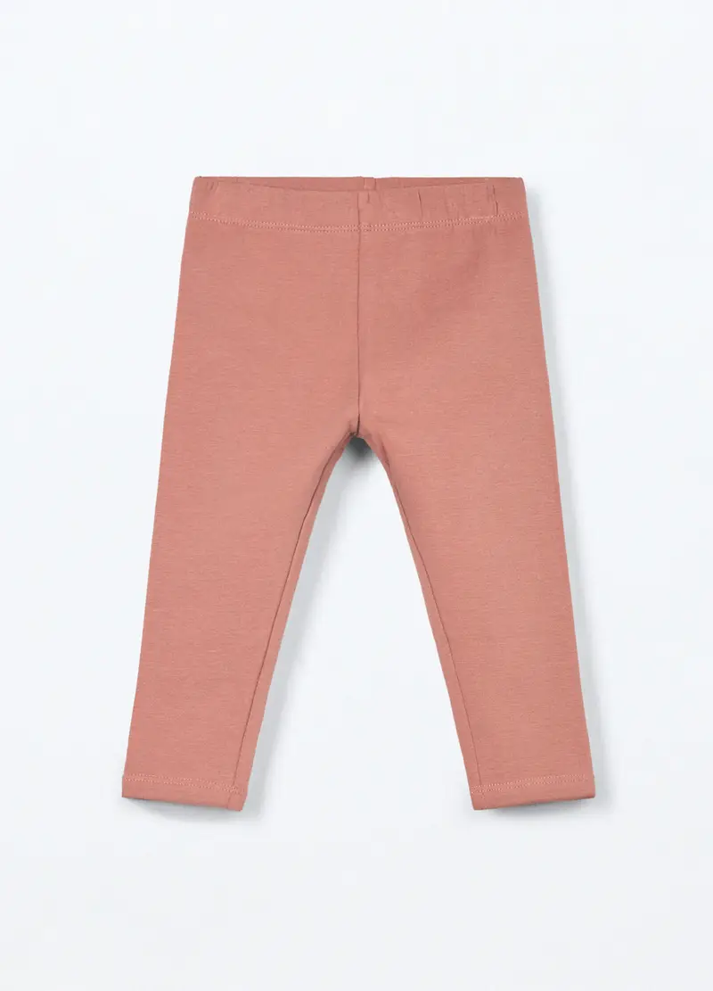 Leggings In Cotone Fleece Stretch Neonata, Bambina, Arancione pesca
