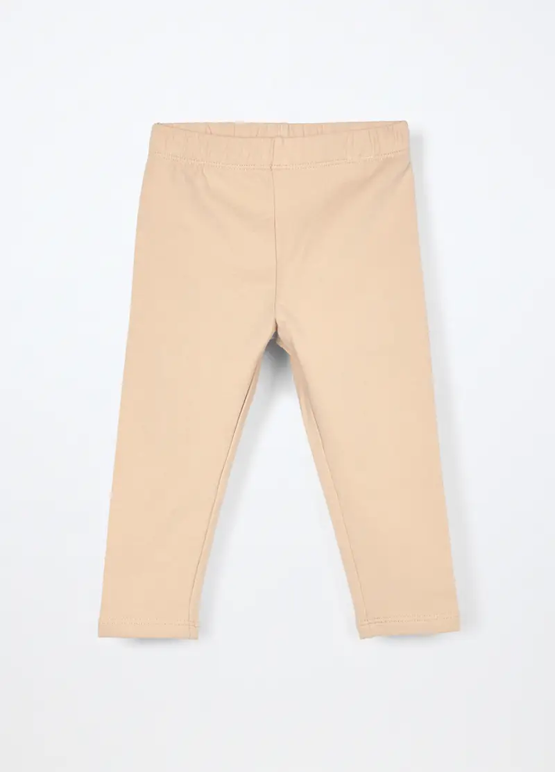 Leggings In Cotone Fleece Stretch Neonata, Bambina, Beige chiaro