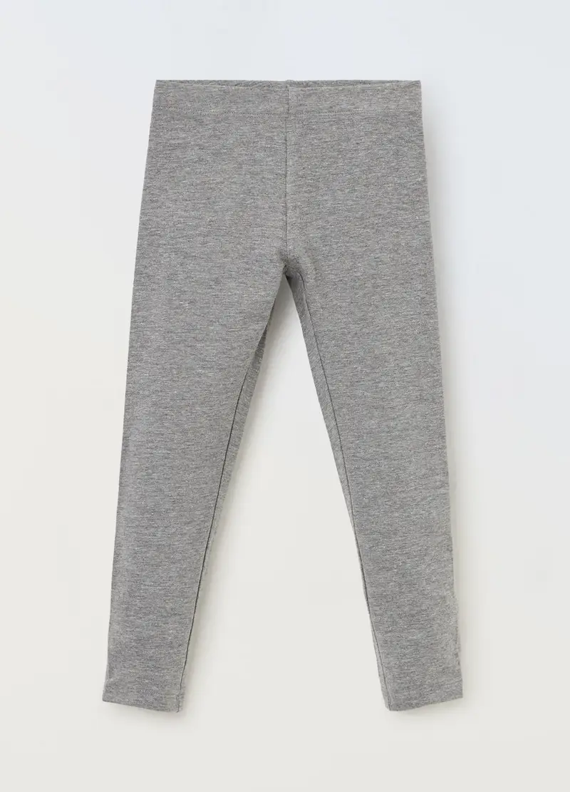 Leggings In Cotone Stretch Bambina, Grigio chiaro melange