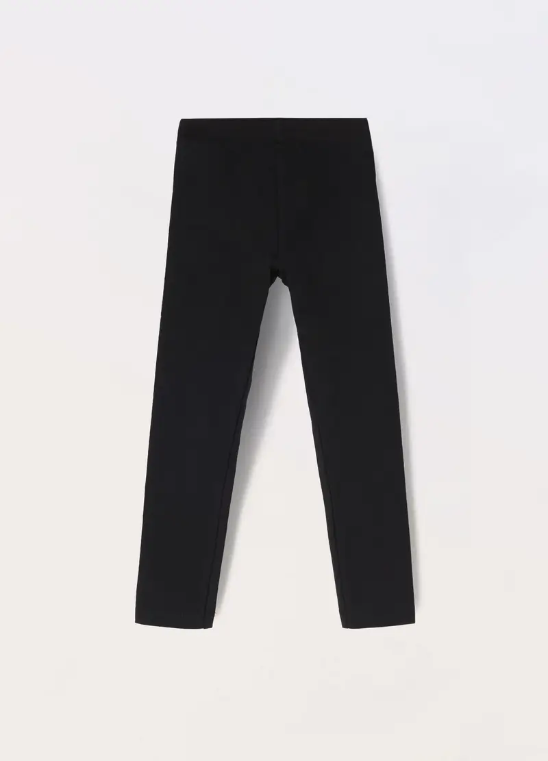 Leggings In Cotone Stretch Bambina, Nero