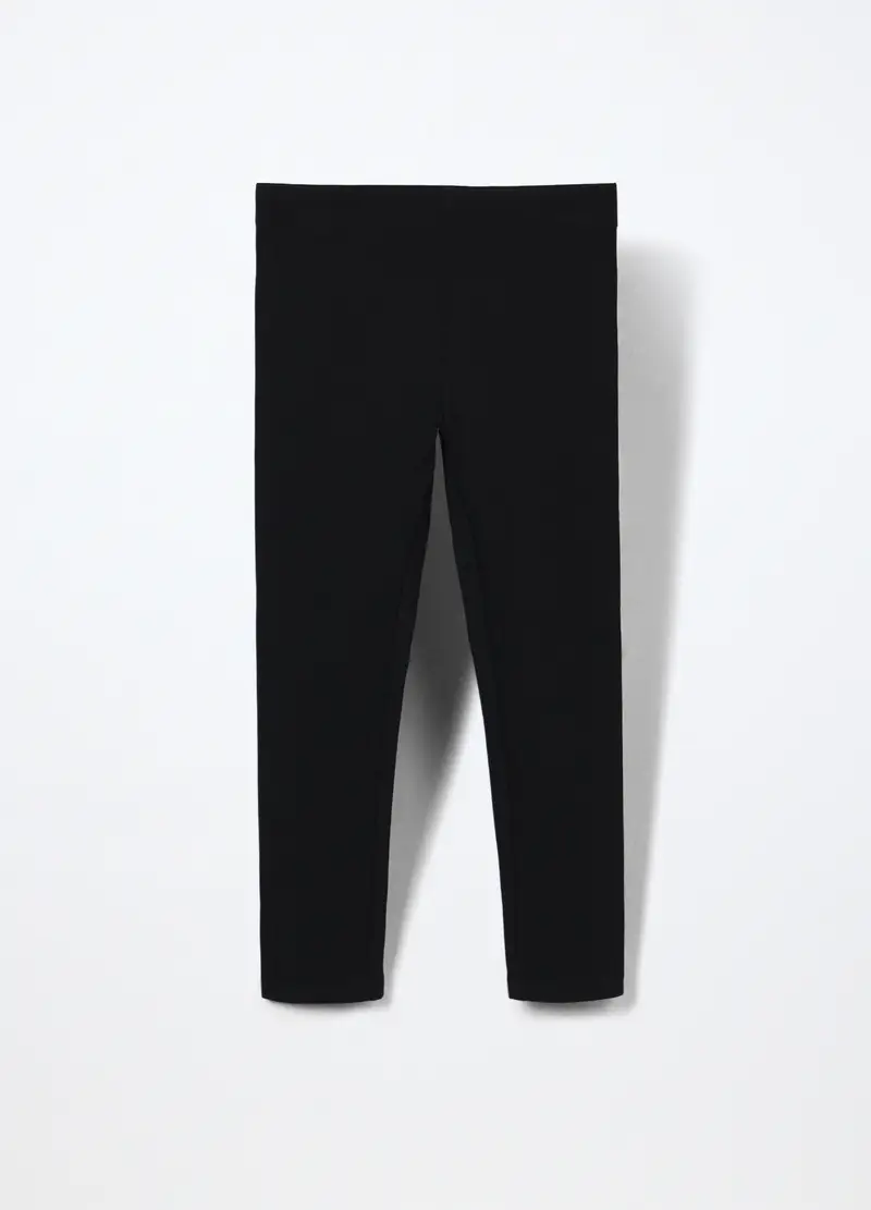 Leggings In French Terry Di Cotone Stretch Bambina, Nero