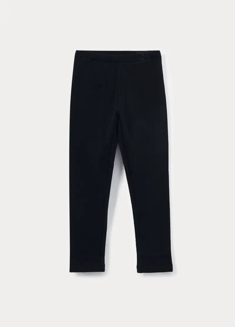 Leggings In French Terry Di Cotone Stretch Bambina, Nero