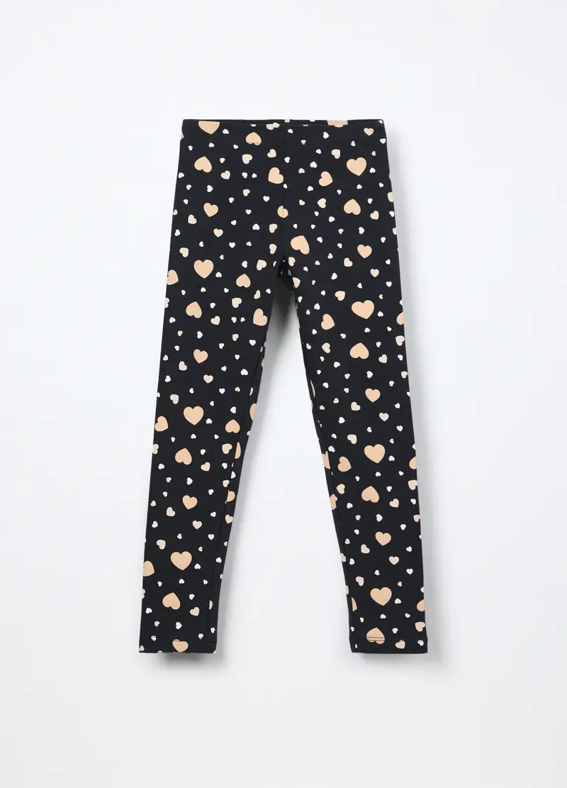 Leggings In French Terry Di Cotone Stretch Bambina, Nero stampa 2