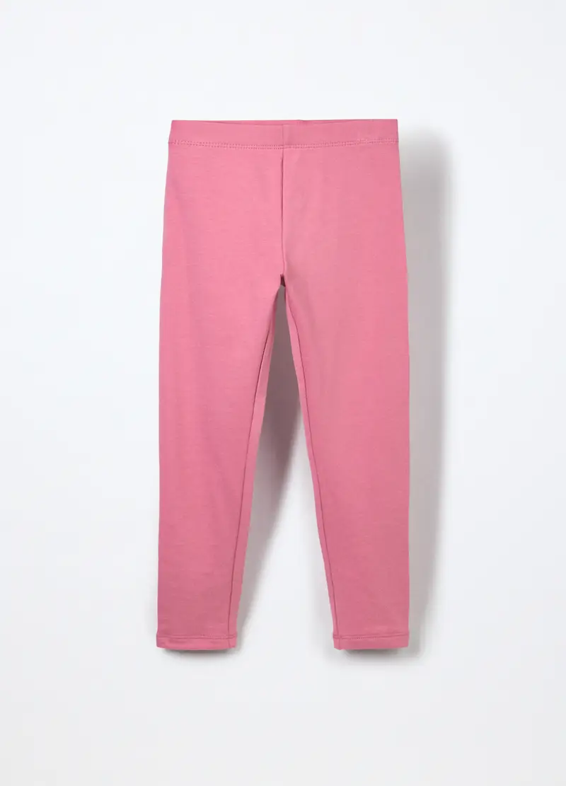 Leggings In French Terry Di Cotone Stretch Bambina, Rosa pastello