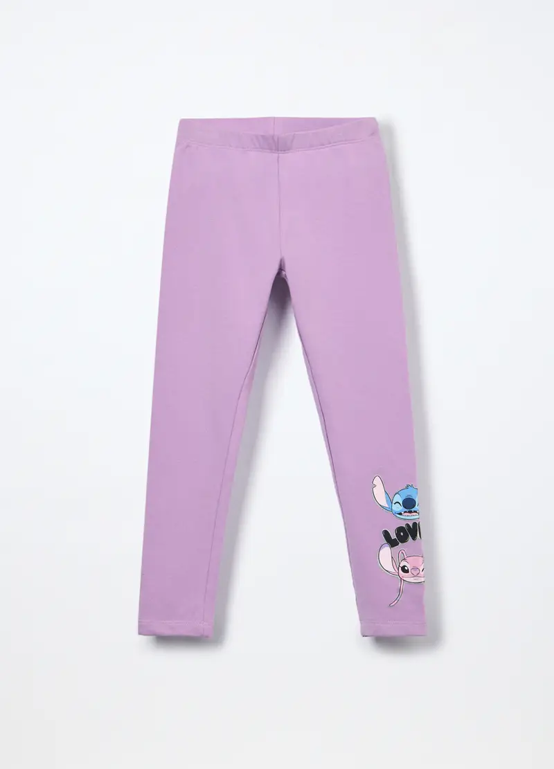 Leggings In French Terry Di Cotone Stretch Bambina, Viola lilla