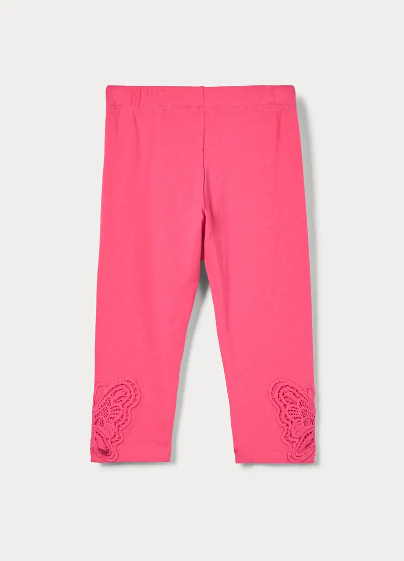 Leggings In Jersey Di Cotone Stretch Bambina, Rosa scuro miniatura 2