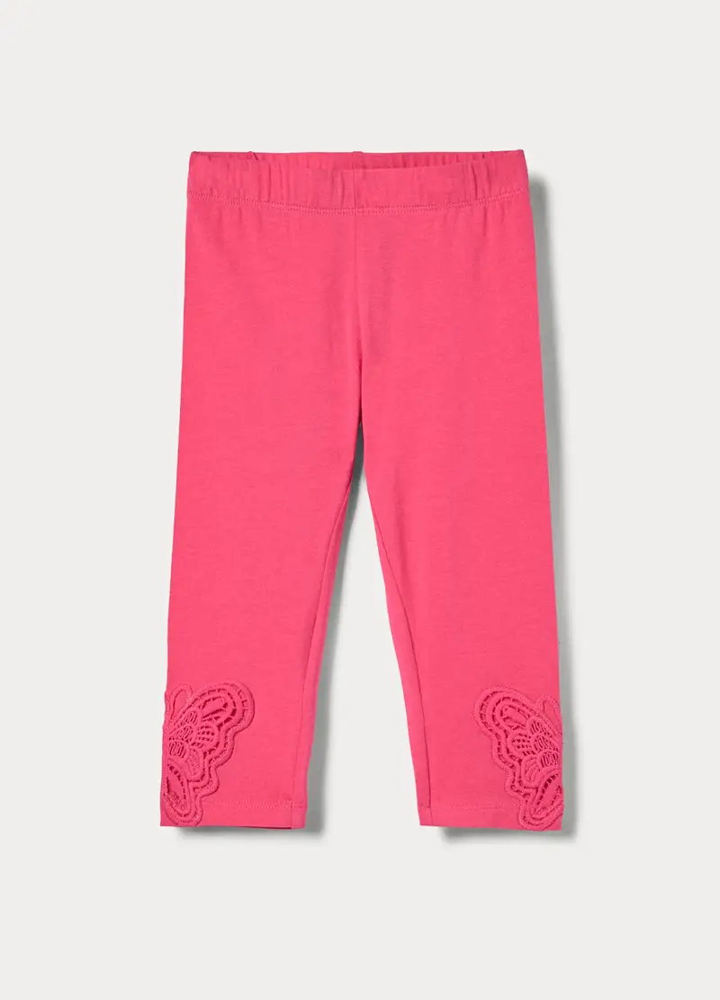 Leggings In Jersey Di Cotone Stretch Bambina, Rosa scuro