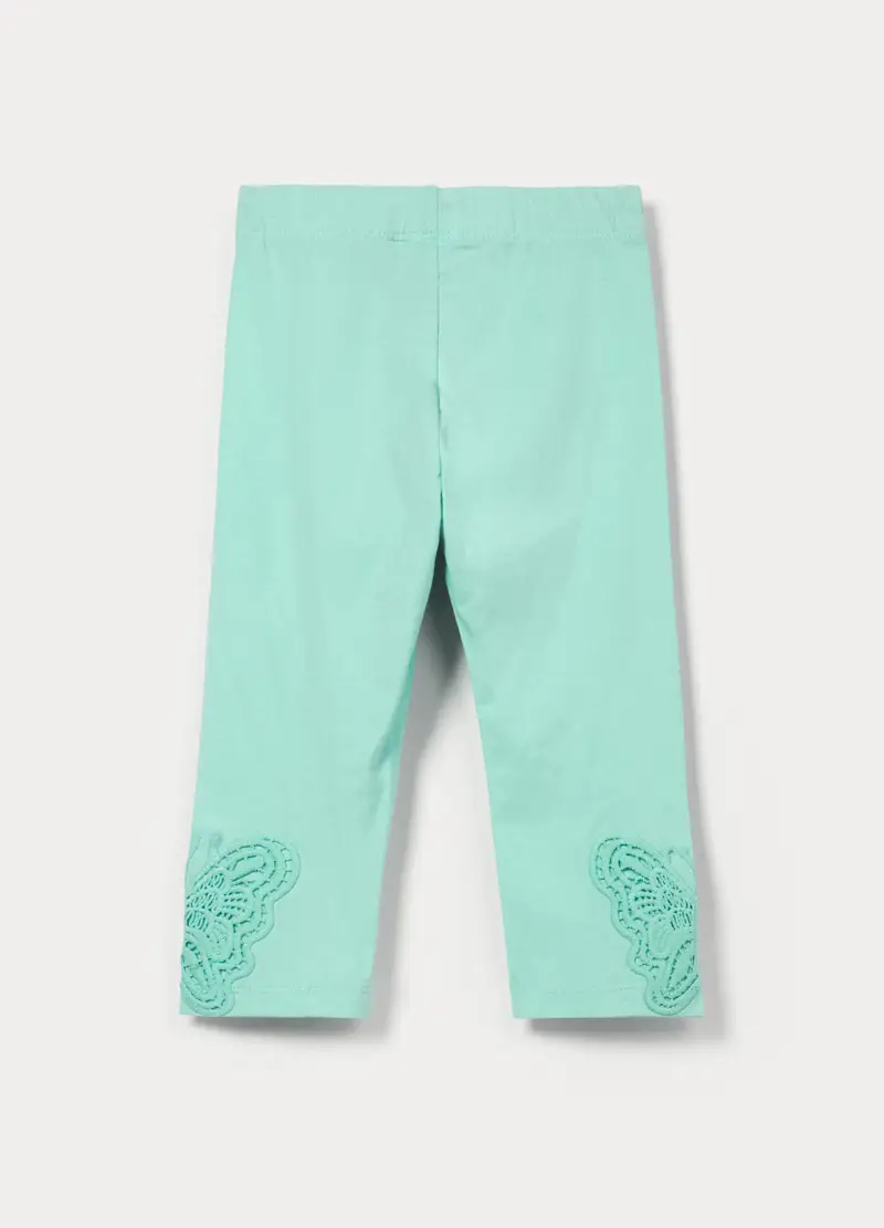 Leggings In Jersey Di Cotone Stretch Bambina, Verde acqua miniatura 2