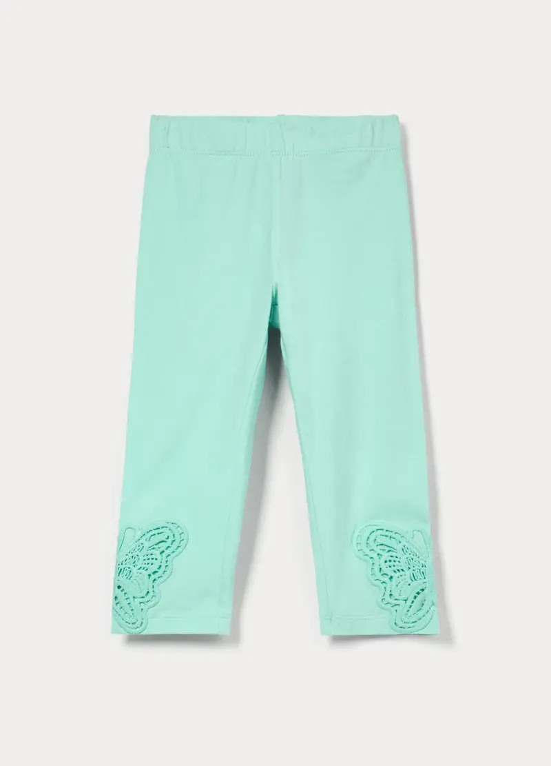 Leggings In Jersey Di Cotone Stretch Bambina, Verde acqua