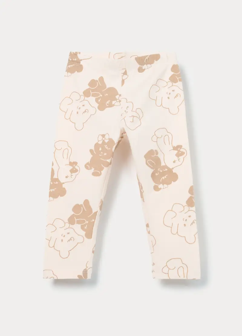 Leggings In Jersey Di Cotone Stretch Bimba, Bambina, Beige chiaro
