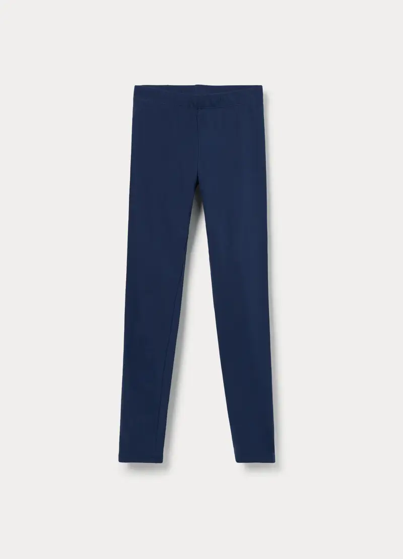 Leggings In Jersey Di Cotone Stretch Ragazza, Bambina, Blu navy