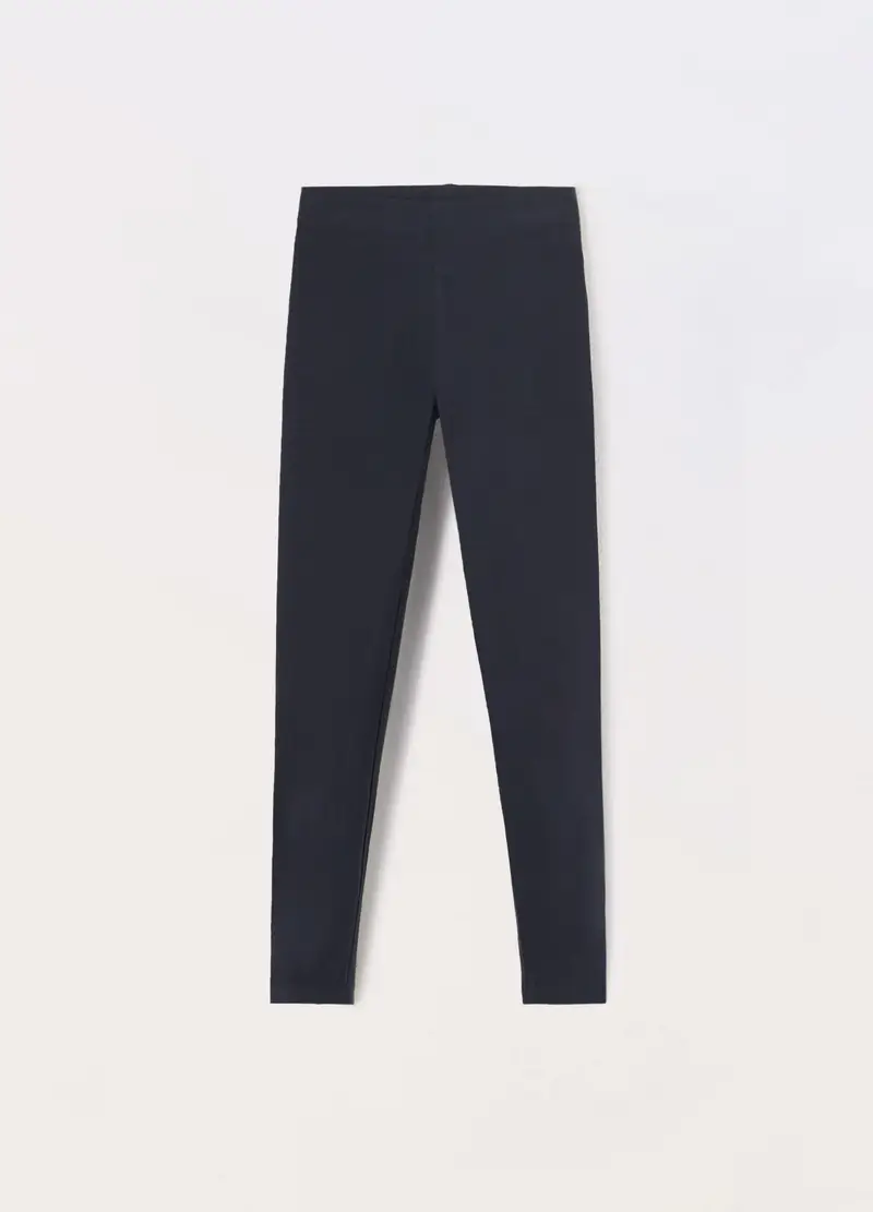 Leggings In Jersey Di Cotone Stretch Ragazza, Bambina, Blu scuro