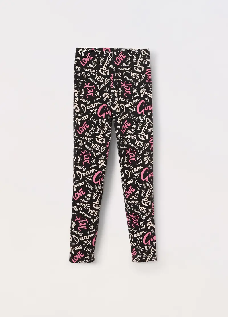 Leggings In Jersey Di Cotone Stretch Ragazza, Bambina, Nero