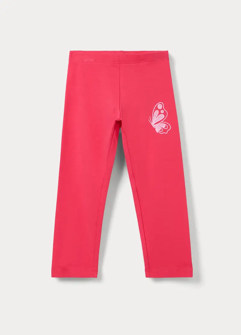 Leggings Slim Fit In Jersey Di Cotone Stretch Bambina, Rosa fuxia