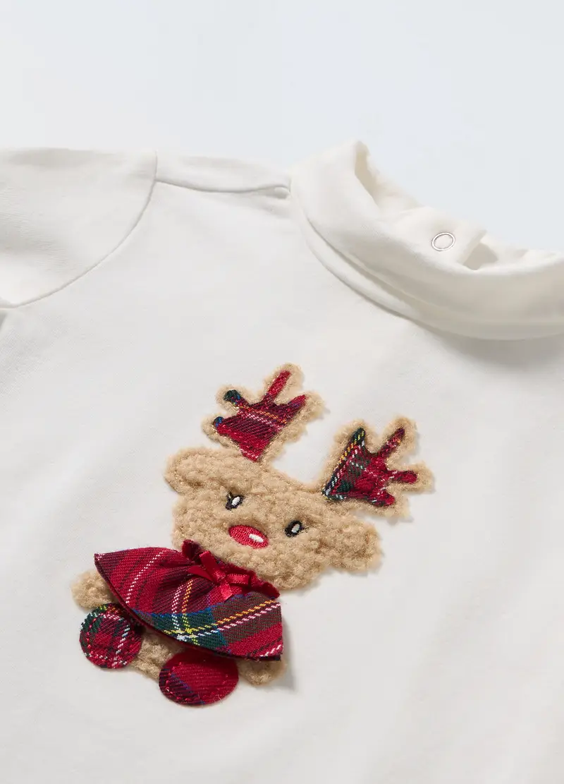 Lupetto In Cotone Stretch Neonata, Bambina, Bianco panna miniatura 2