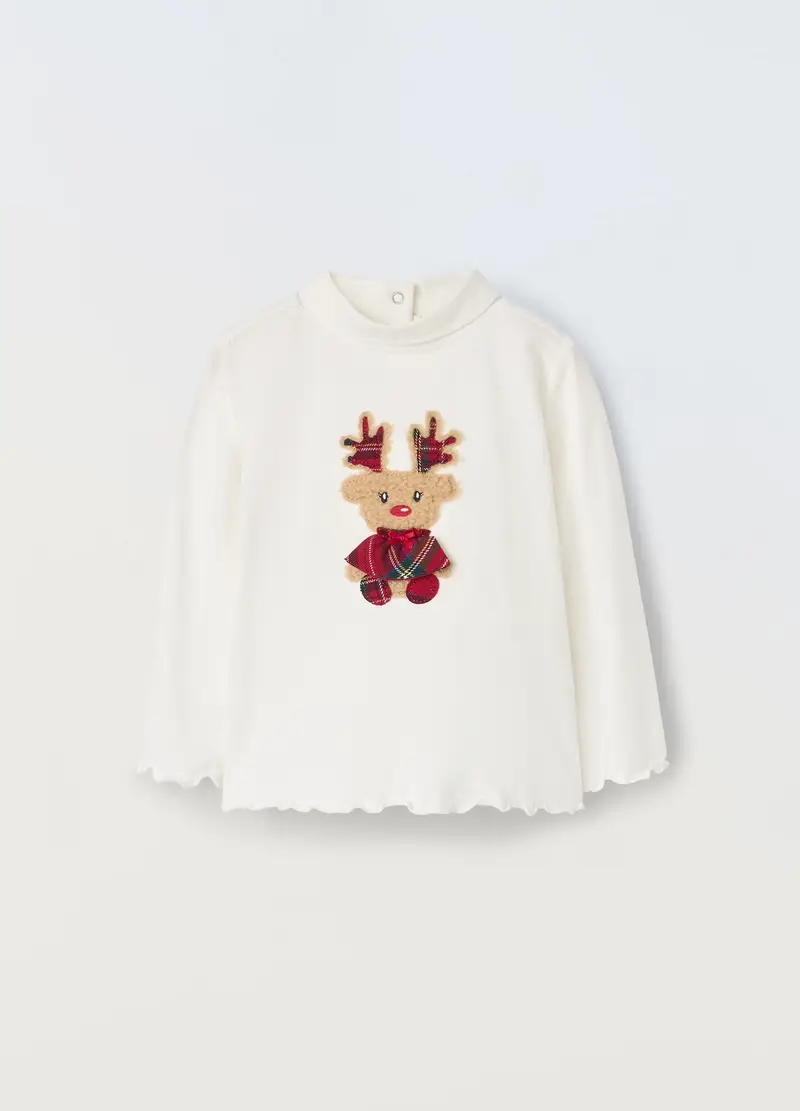 Lupetto In Cotone Stretch Neonata, Bambina, Bianco panna