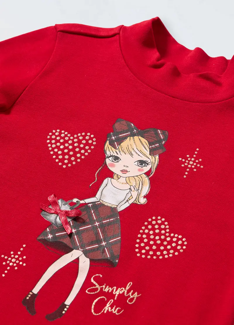 Lupetto In Interlock Di Cotone Con Stampa Glitter Bambina, Rosso miniatura 2