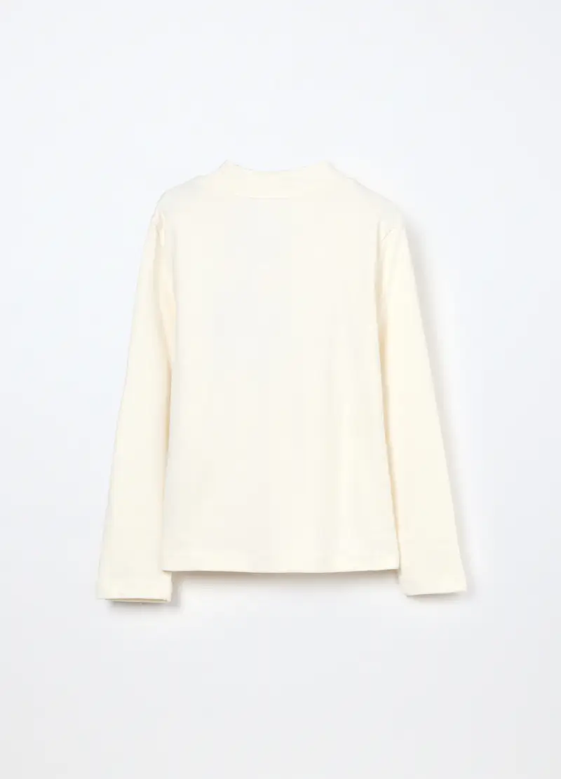 Lupetto In Interlock Di Puro Cotone Bambina, Bianco panna miniatura 2