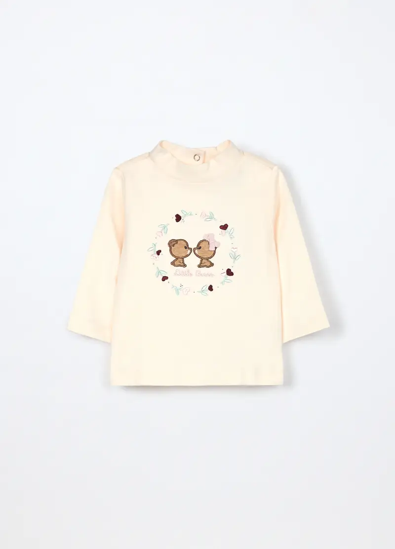 Lupetto In Interlock Di Puro Cotone Neonata, Bianco panna