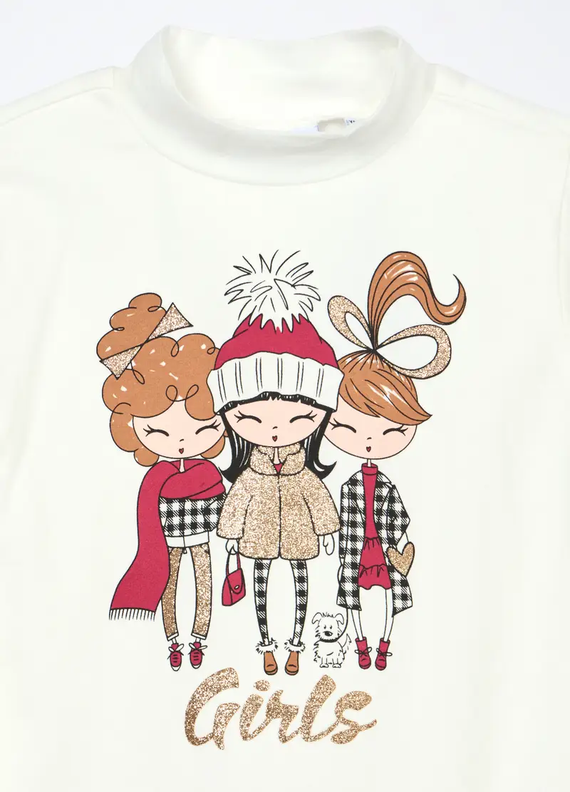 Lupetto In Jersey Di Cotone Stretch Bambina, Bianco miniatura 3