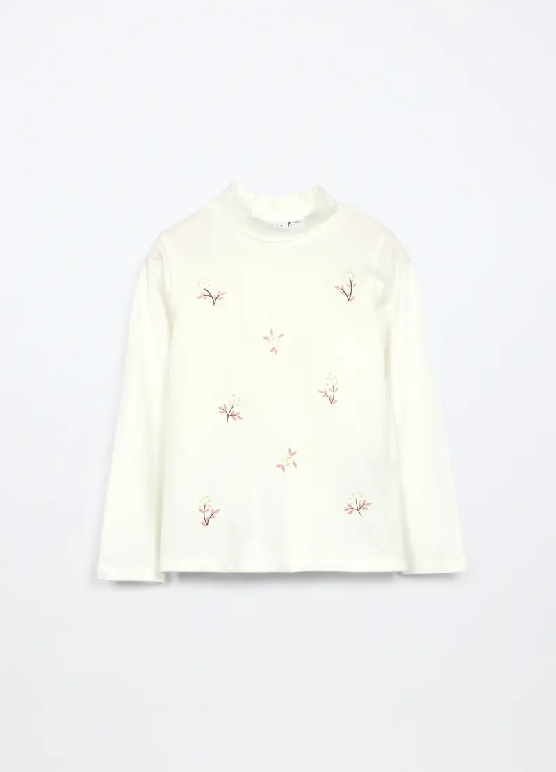 Lupetto In Jersey Di Cotone Stretch Bambina, Bianco gesso