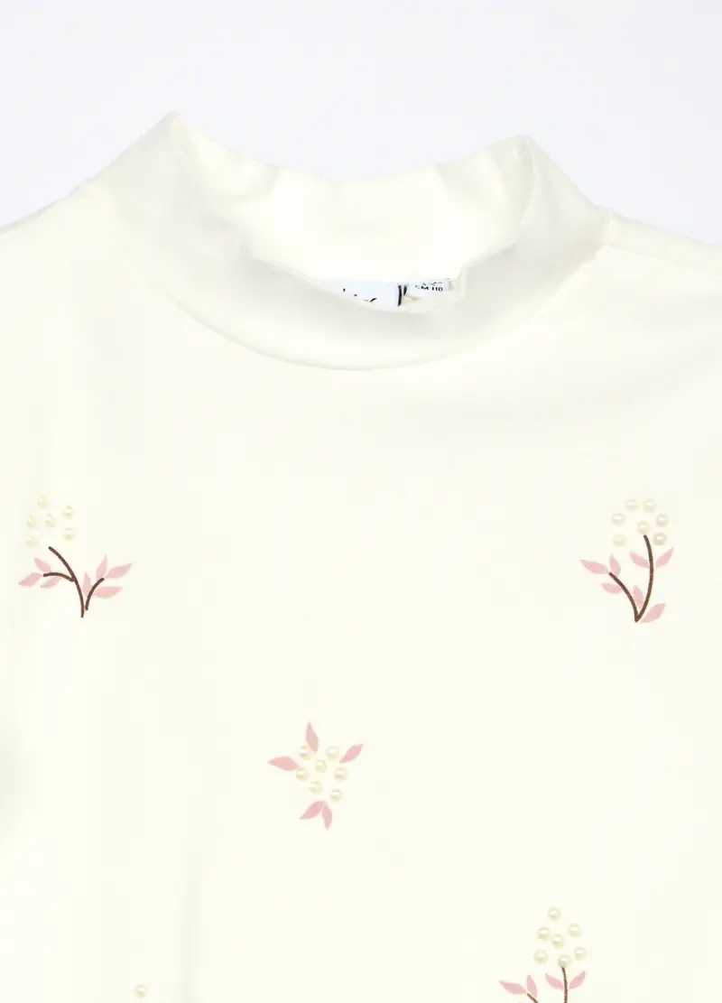 Lupetto In Jersey Di Cotone Stretch Bambina, Bianco gesso miniatura 3