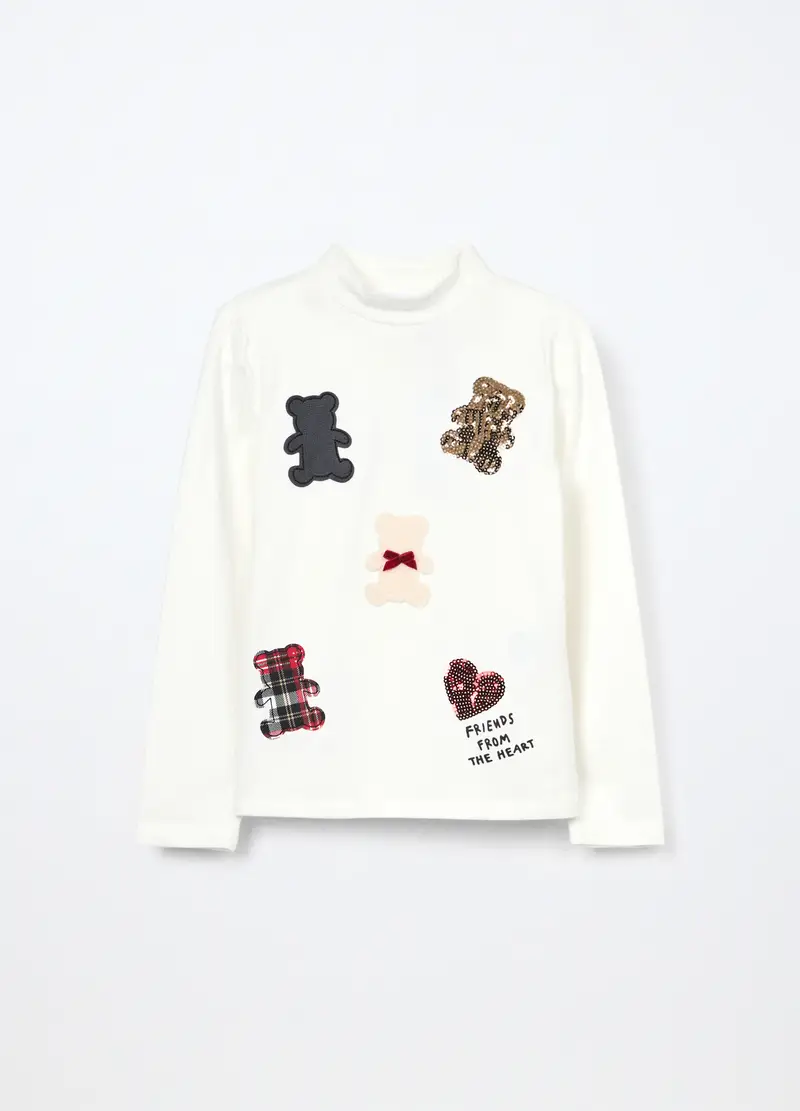 Lupetto In Jersey Di Cotone Stretch Bambina, Bianco gesso