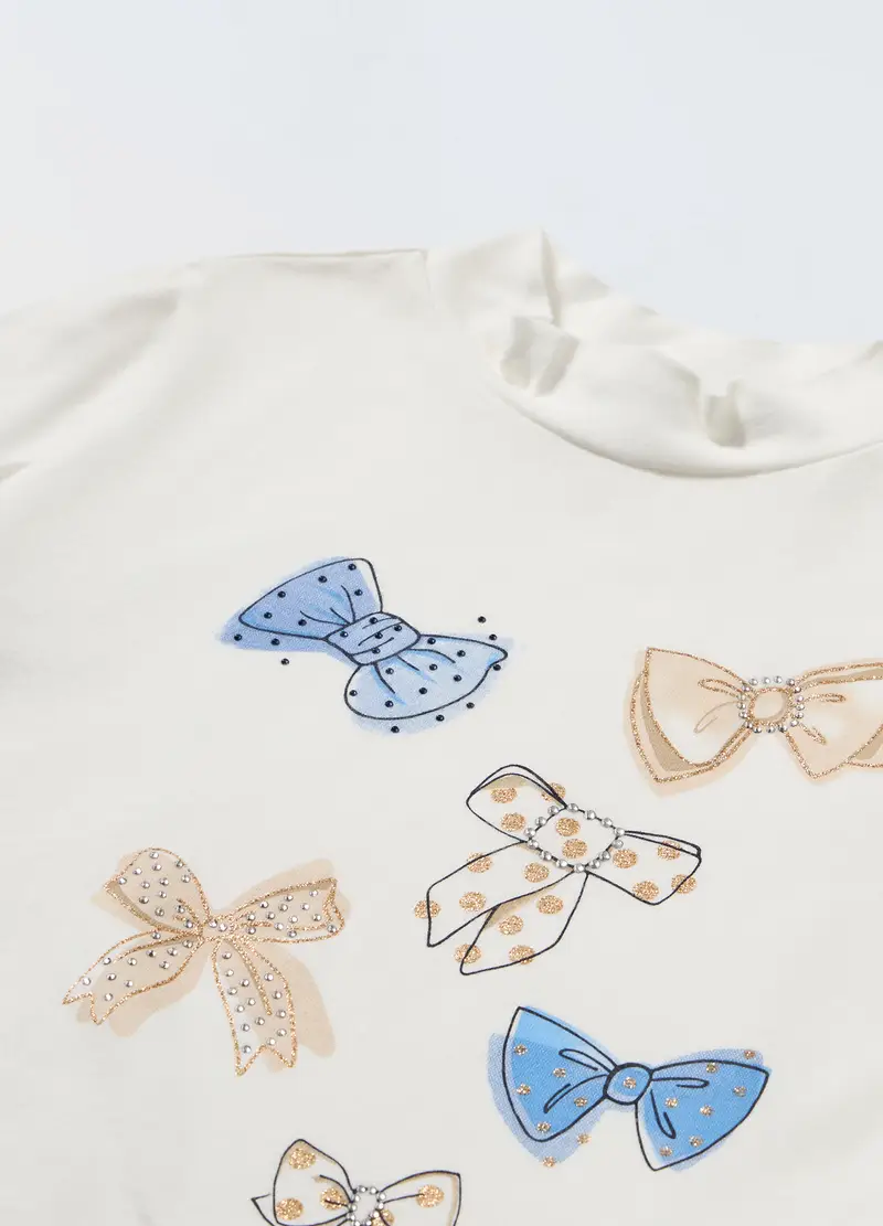Lupetto In Jersey Stretch Con Glitter E Strass Bambina, Bianco miniatura 2