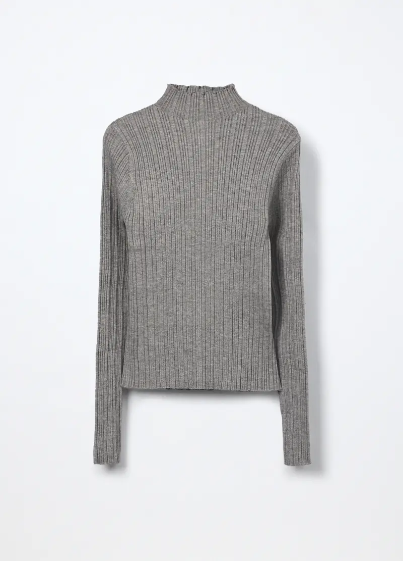 Lupetto Tricot Misto Viscosa, Bambina, Grigio chiaro melange