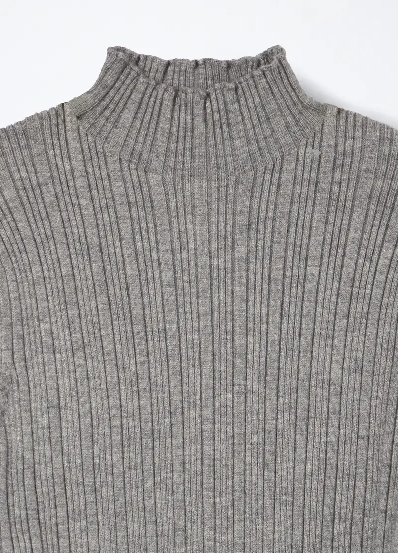 Lupetto Tricot Misto Viscosa, Bambina, Grigio chiaro melange miniatura 3