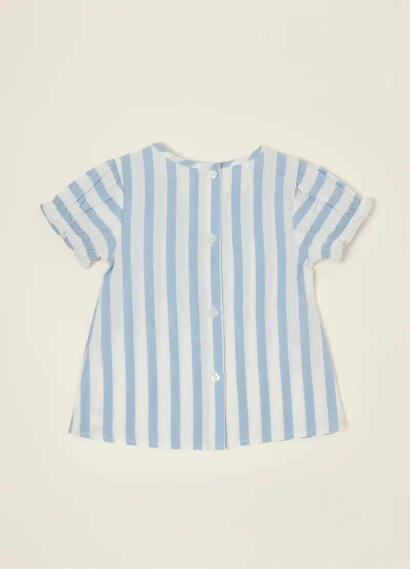 Maglia A Righe Azzurra In Puro Cotone, Neonata, Bianco miniatura 2