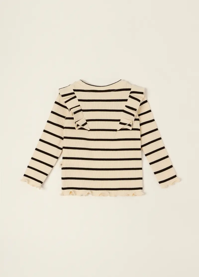 Maglia A Righe Beige A Maniche Lunghe In Cotone Elasticizzato, Neonata, Beige miniatura 2