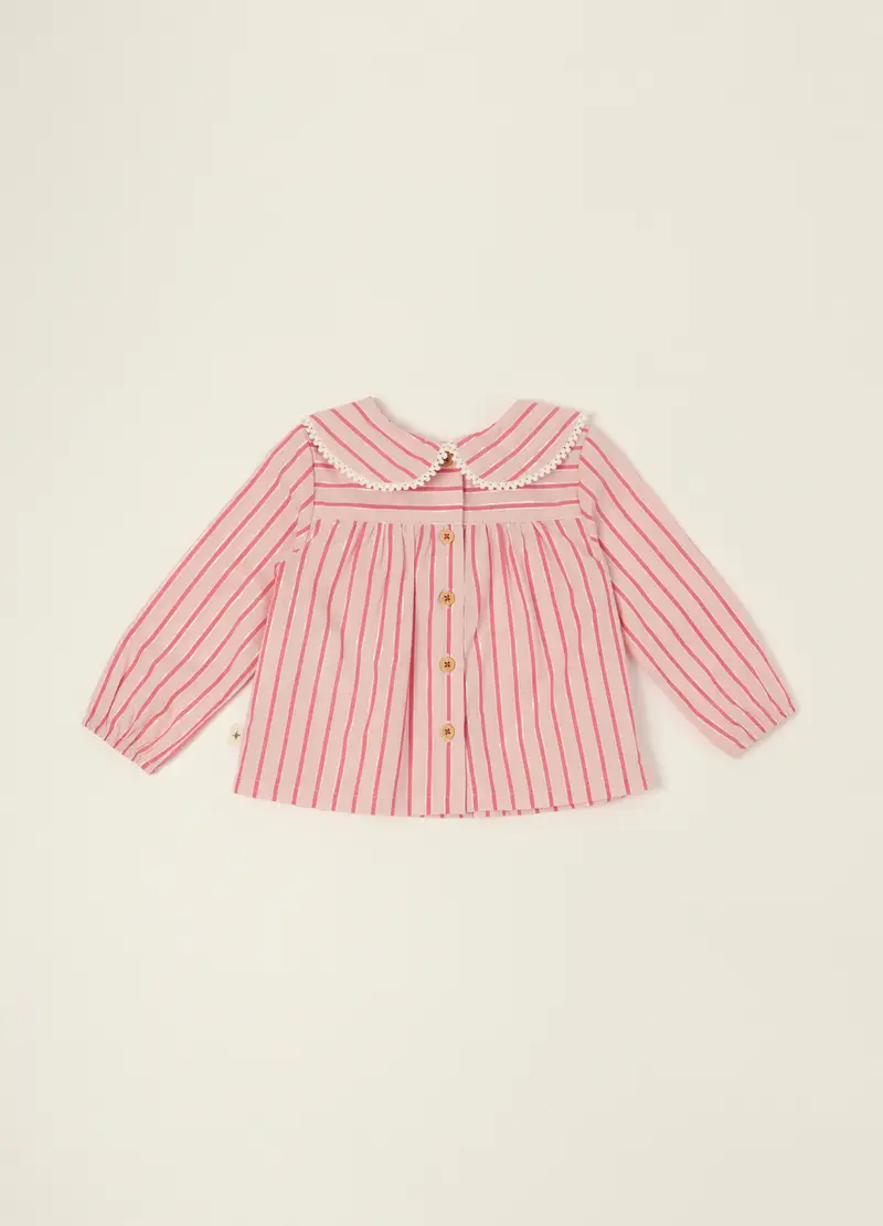 Maglia A Righe Rosa In Misto Cotone, Neonata, Rosa miniatura 2