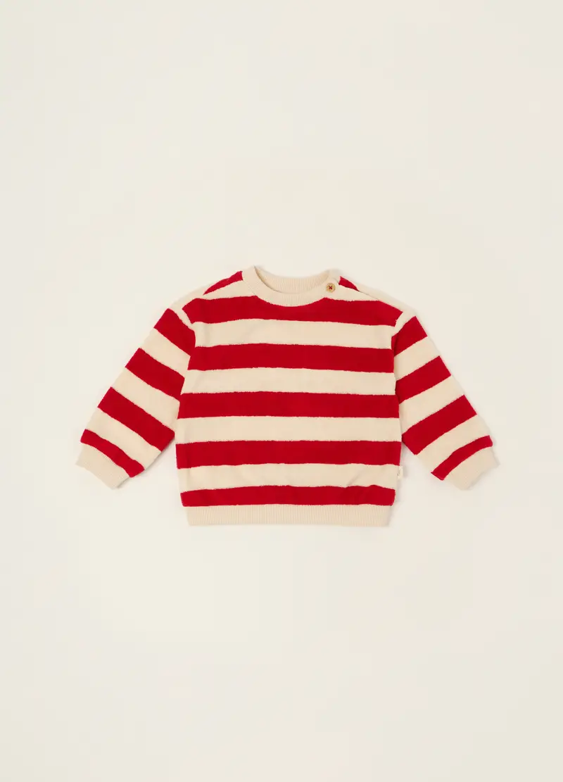Maglia A Righe Rosse In Cotone Organico, Neonato, Beige/Rosso