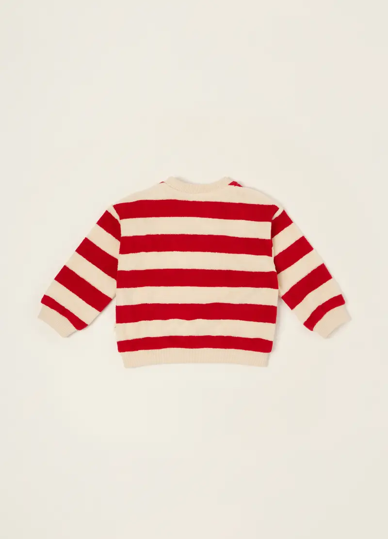 Maglia A Righe Rosse In Cotone Organico, Neonato, Beige/Rosso miniatura 2