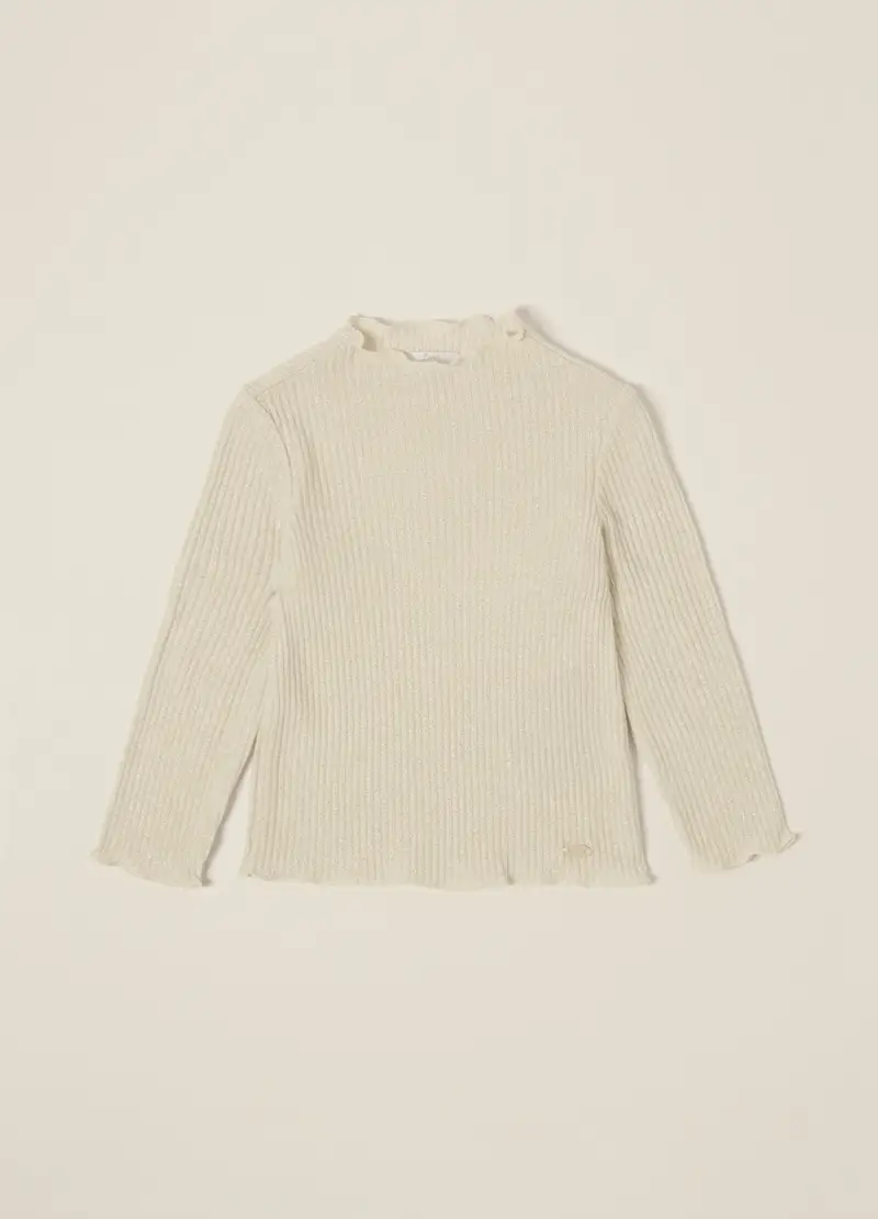 Maglia Beige A Costine Con Fibre Metalliche, Neonata, Beige chiaro