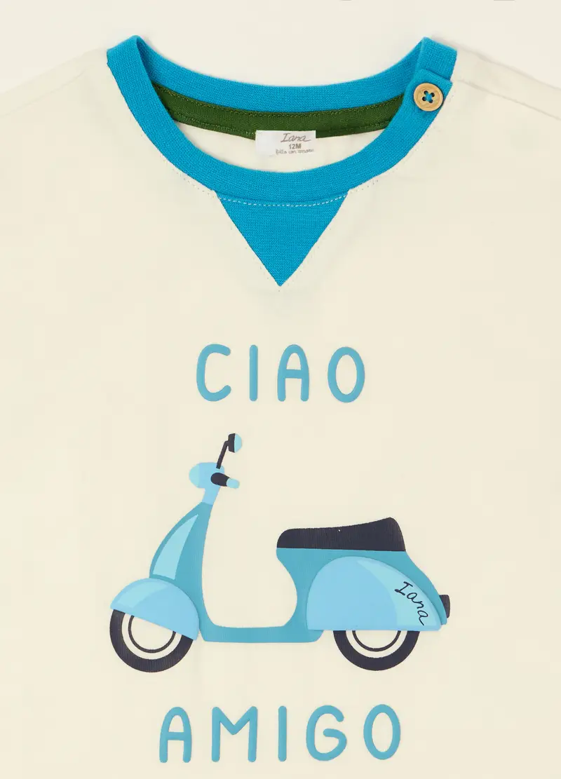 Maglietta Bianca A Maniche Corte In Cotone Organico, Neonato, Beige miniatura 3