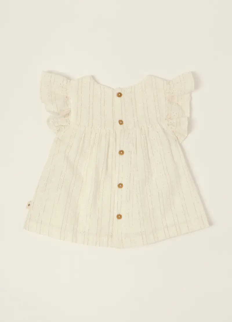 Maglietta Bianca In Misto Cotone Con Maniche Corte, Neonata, Beige miniatura 2