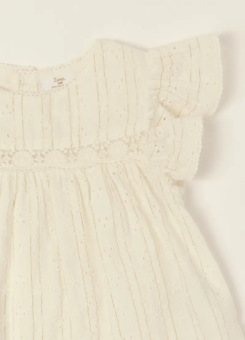 Maglietta Bianca In Misto Cotone Con Maniche Corte, Neonata, Beige miniatura 3