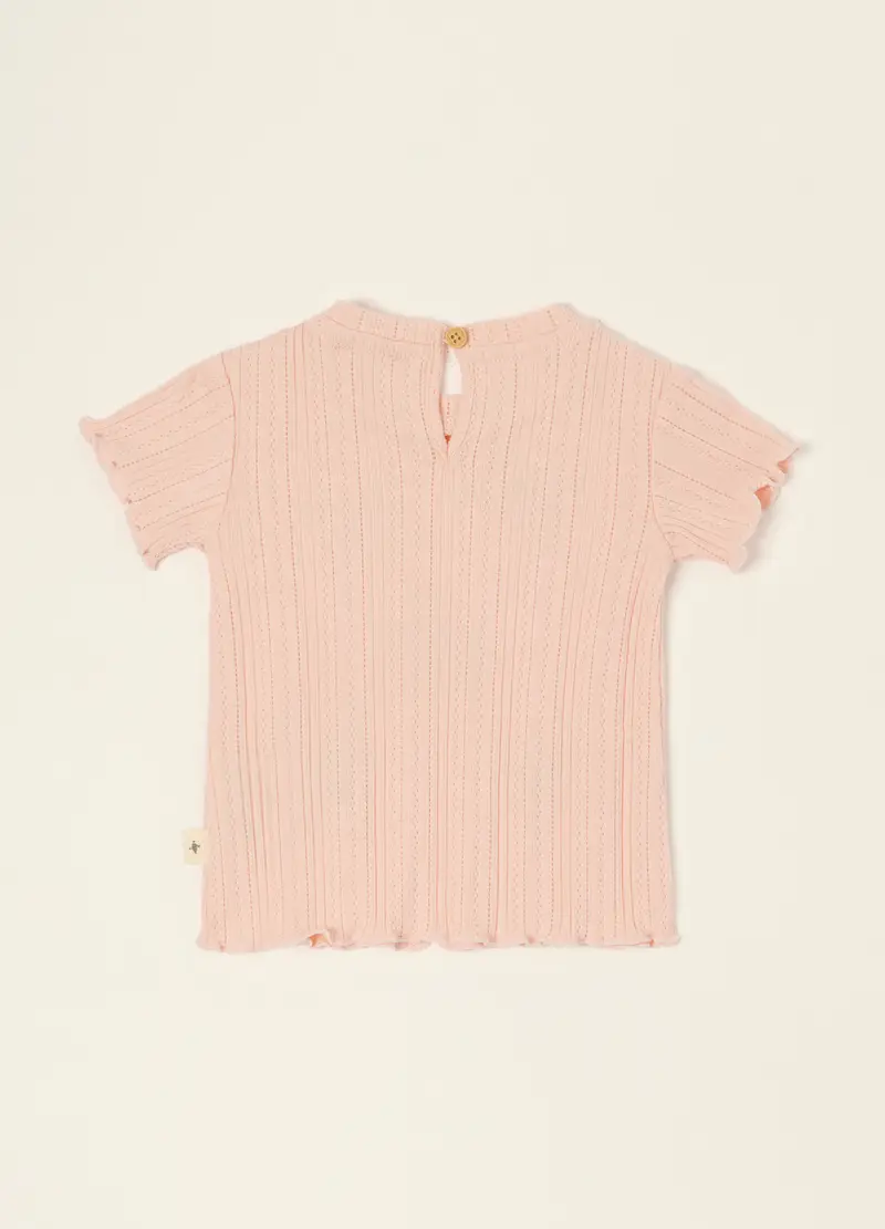 Maglietta Rosa A Maniche Corte In Misto Cotone Con Applicazioni, Neonata, Rosa miniatura 2