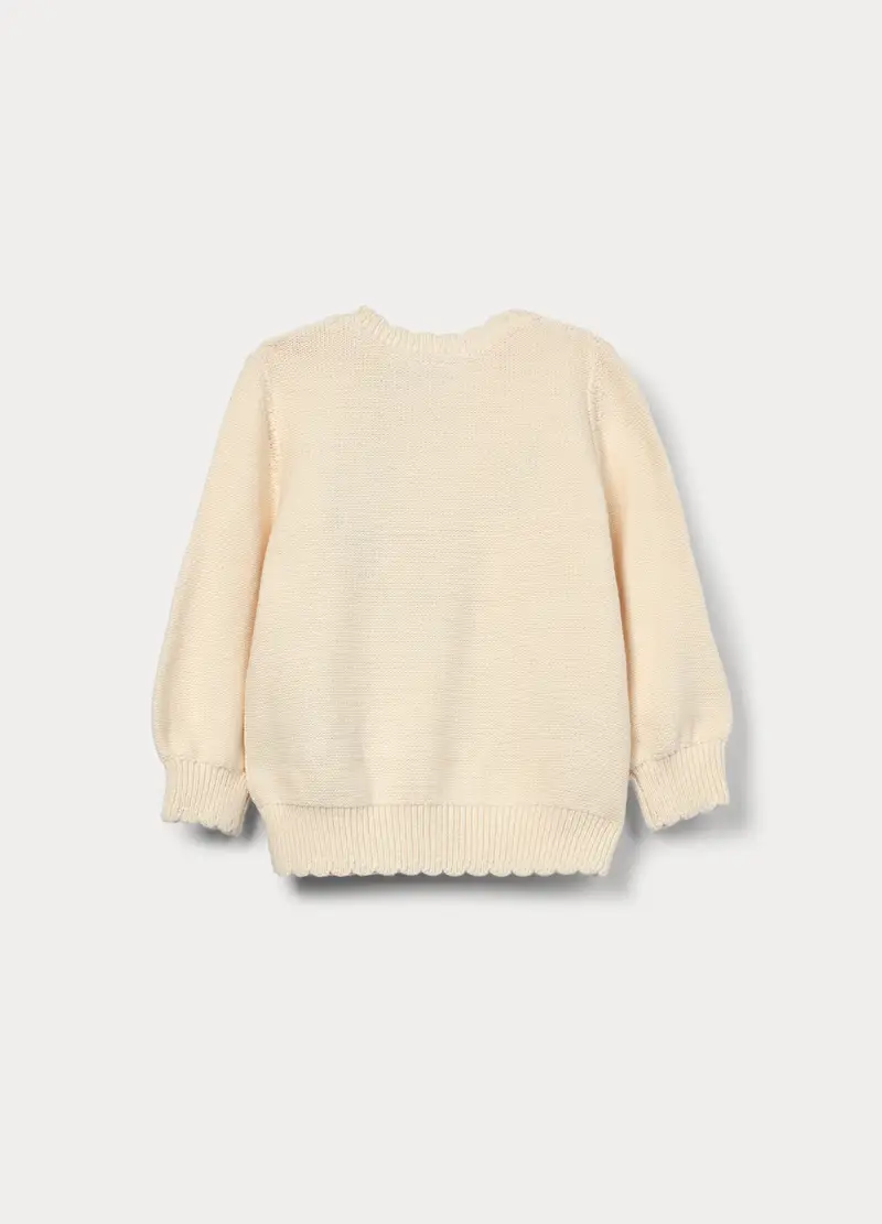 Maglioncino Girocollo Tricot In Puro Cotone Bimba, Bambina, Bianco avorio miniatura 2