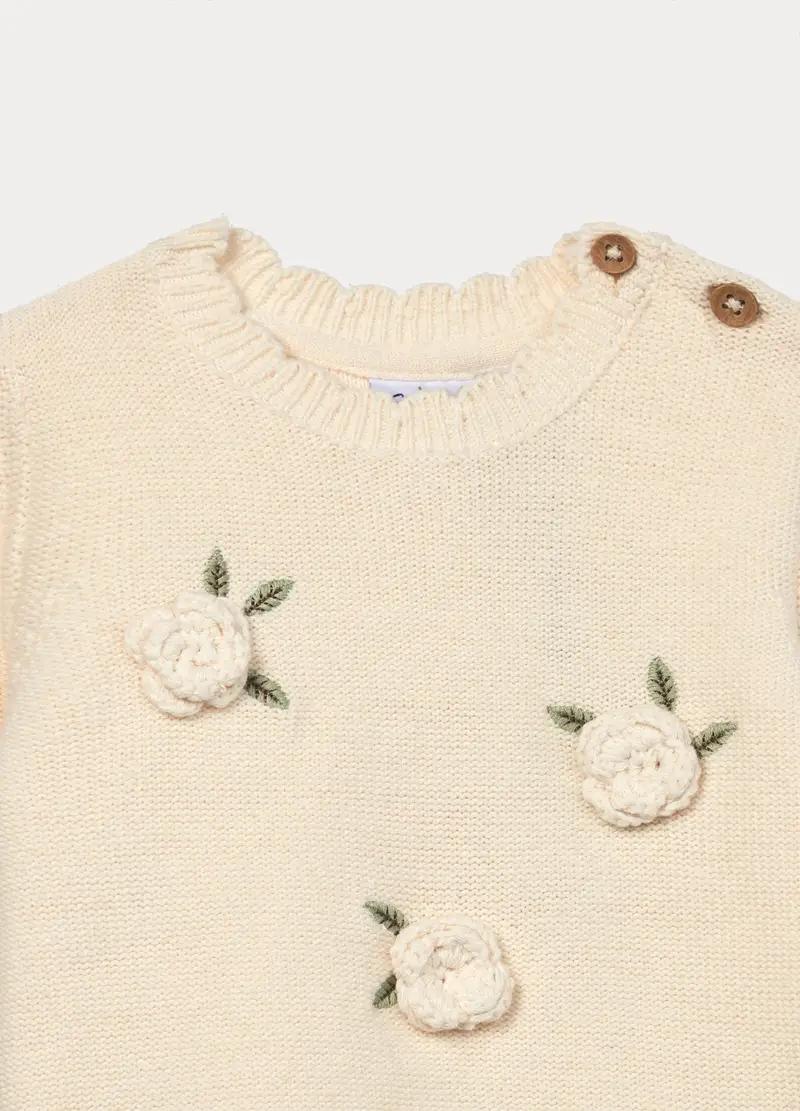 Maglioncino Girocollo Tricot In Puro Cotone Bimba, Bambina, Bianco avorio miniatura 3