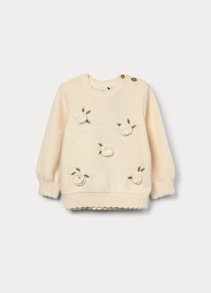 Maglioncino Girocollo Tricot In Puro Cotone Bimba, Bambina, Bianco avorio