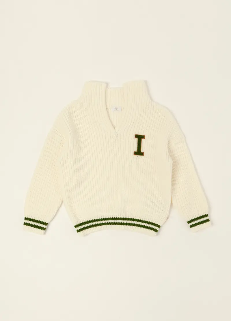 Maglioncino Tricot In Puro Cotone Iana, Neonato, Bianco/Verde